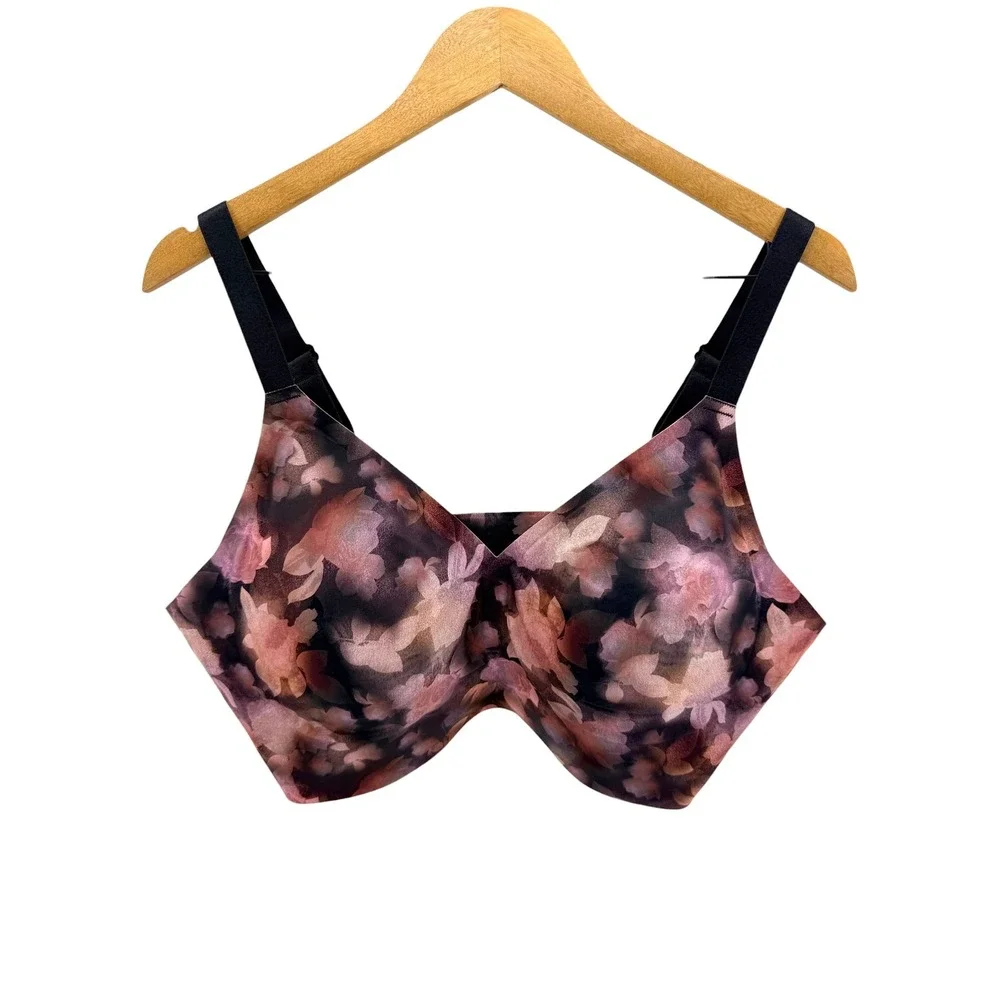 EBY Seamless Wireless Bra XLDD Dark Floral Plunge Bralette Adjustable Straps NEW